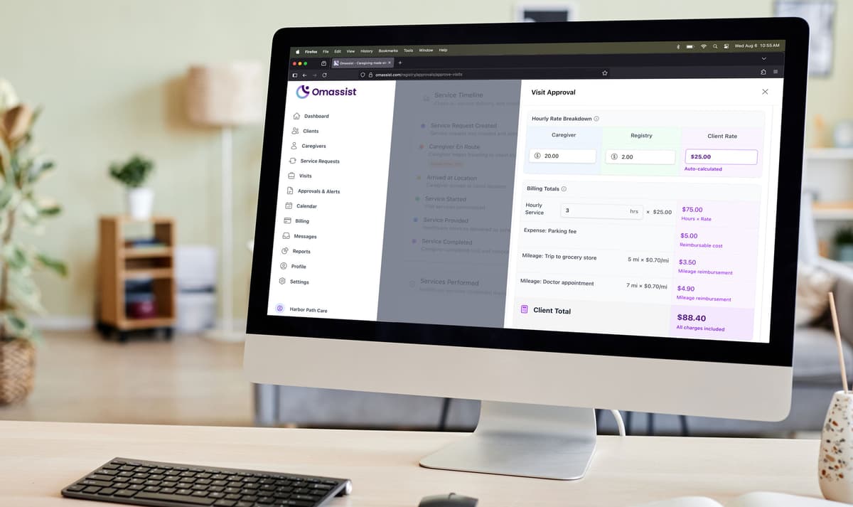 Office dashboard showing verified visits with timestamps and approval status