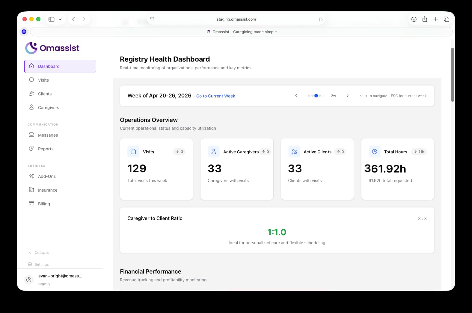 Payout dashboard showing clean records of caregiver disbursements